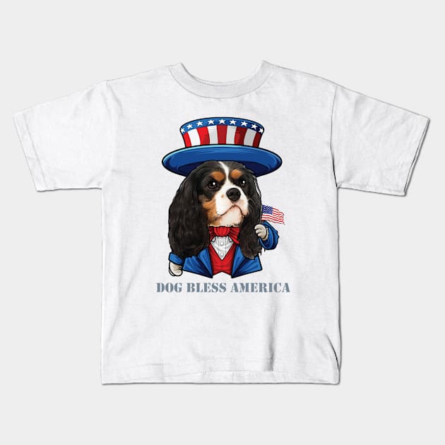 Cavalier King Charles Spaniel Dog Bless America Kids T-Shirt by whyitsme